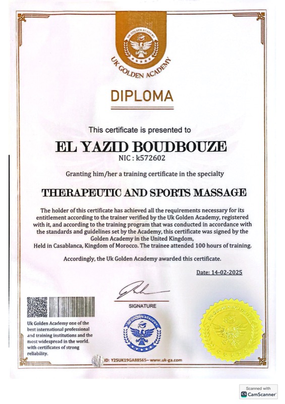 شهادة UK Golden Academy للمساج